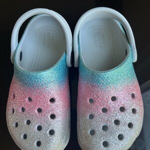 Crocs kids size 10 glittery pink and blue good condition